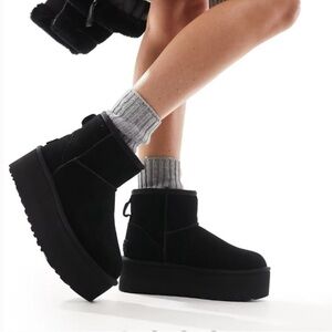 UGG Classic Mini High Ultra Platform Black Suede Boots Size 10 Like New
